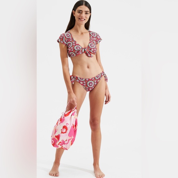 LA DOUBLEJ Tie Front Short Sleeve Swim Top & Bow Brief sz XS 425$ - Picture 2 of 13